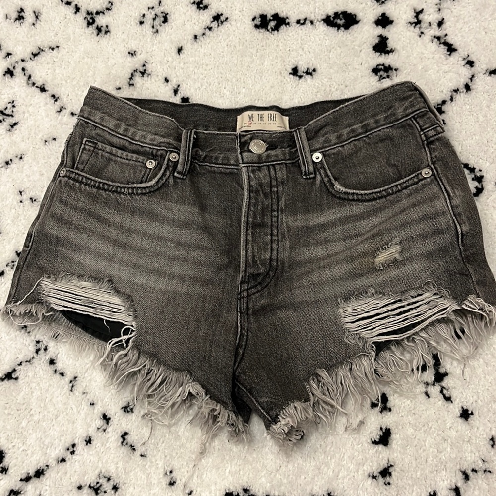 We The Free Gray Distressed Jean Shorts